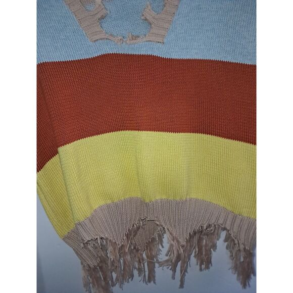 A Peach Love California Junior's Sweater Raggedy Distressed Striped Grungy L - Picture 6 of 11